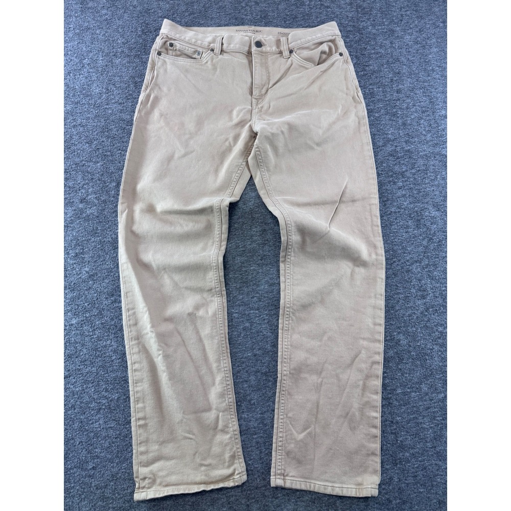 Banana Republic Traveler Slim Fit Khaki Tan Pants Mens 35x32 Cotton Blend - Picture 1 of 7